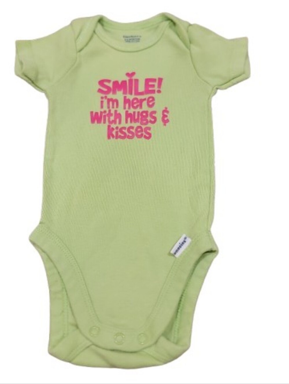 Gerber 1 Pc Bodysuit Infant Girls Size 0-3M Green Short Sleeve Smile Hugs Kisses